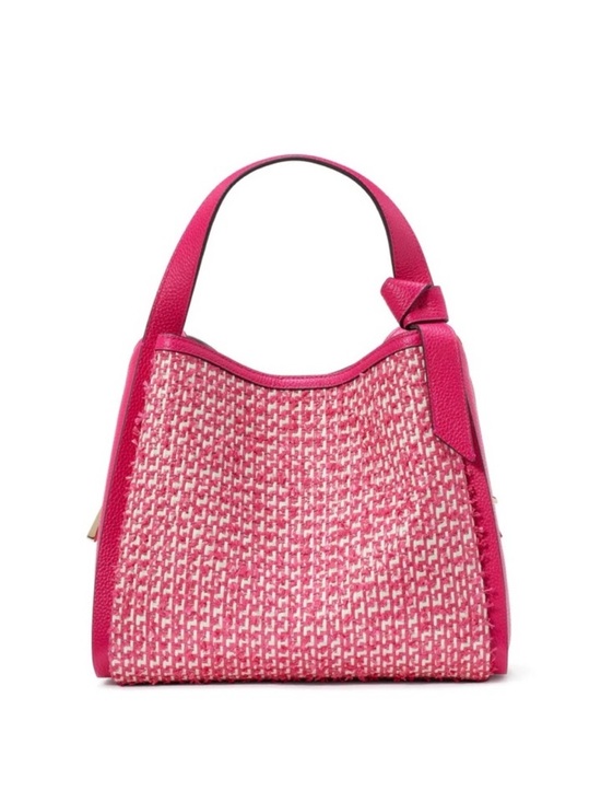 Kate Spade Knott Raffia Tweed Medium Crossbody Satchel, Wild Raspberry Pink Bag - Picture 4 of 14